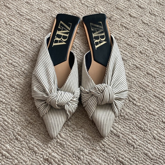 Zara Knotted Striped Mules Slip On Bow Flats size 40 US size 9 - Picture 6 of 12